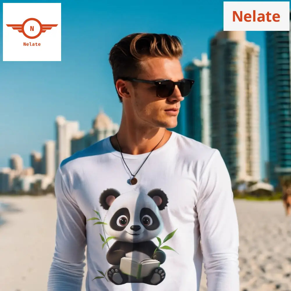 Cute Panda Theme Full Sleeves White T-Shirt