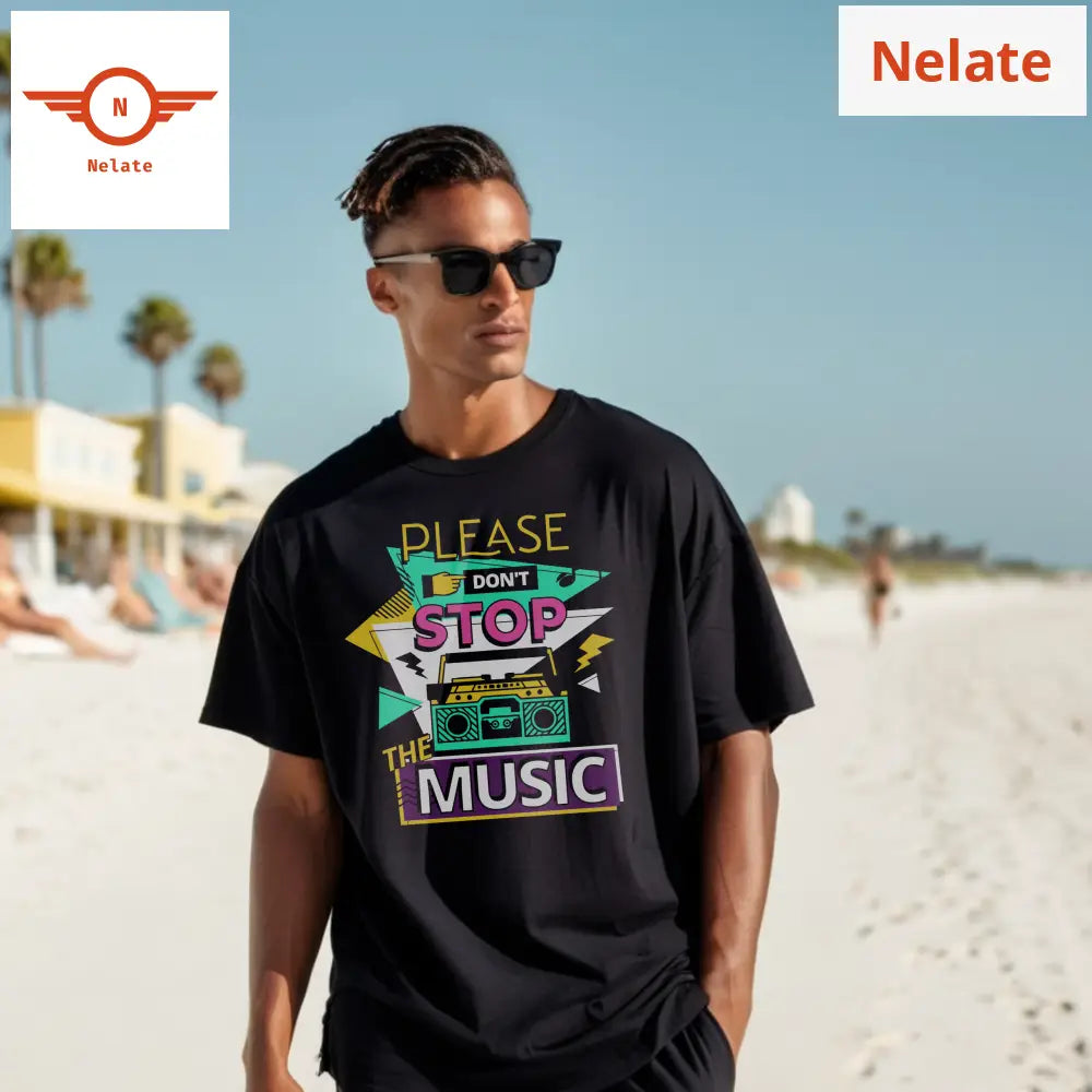 Dont Stop The Music - Colorful Retro- Black Oversized T-Shirt