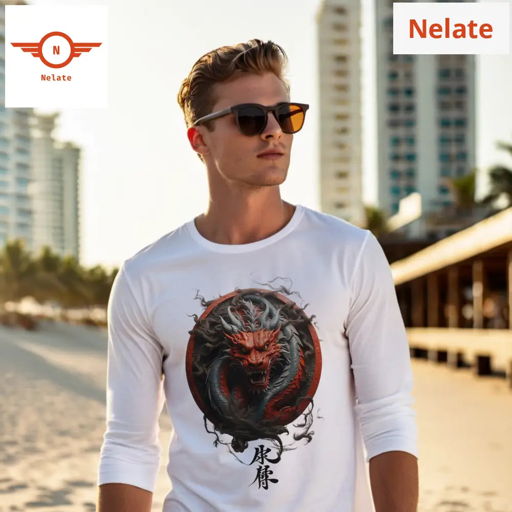 Dragon Theme Full Sleeves White T-Shirt