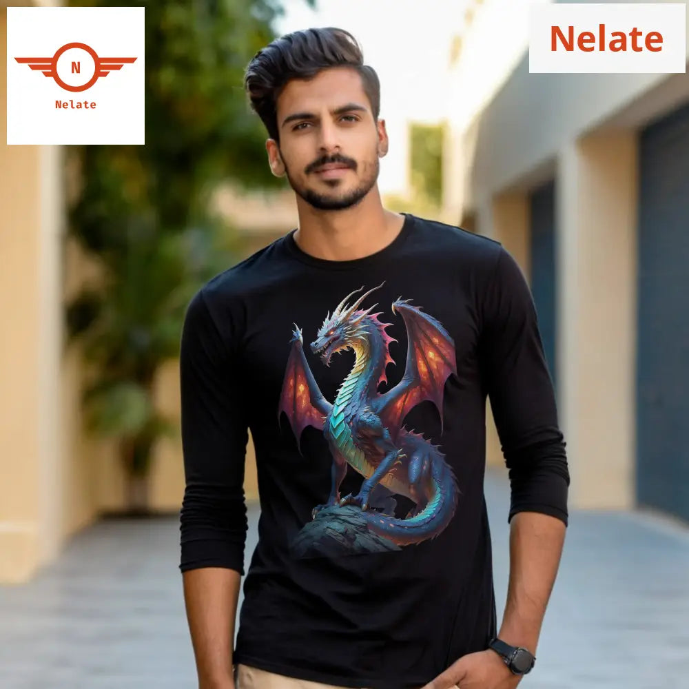 Elite Blue Dragon Theme Full Sleeves Black T-Shirt