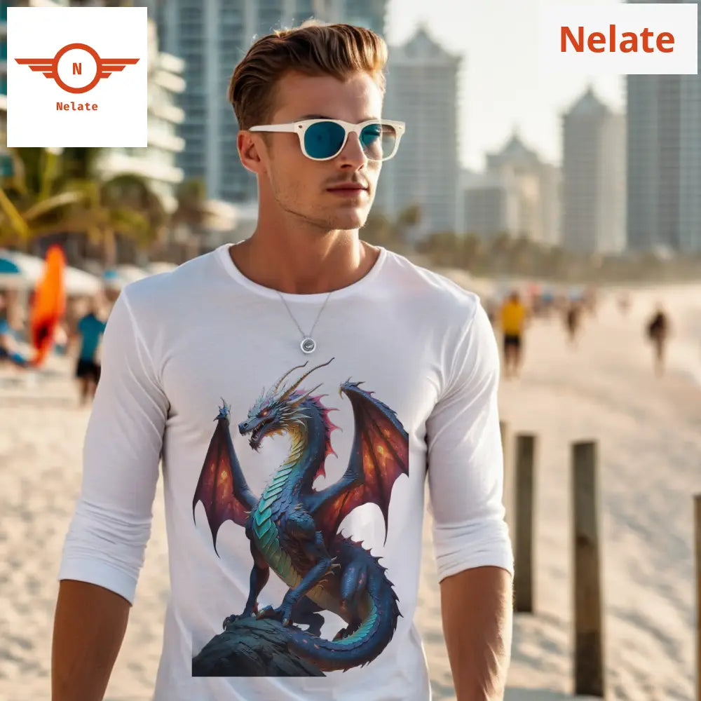 Elite Blue Dragon Theme Full Sleeves White T-Shirt
