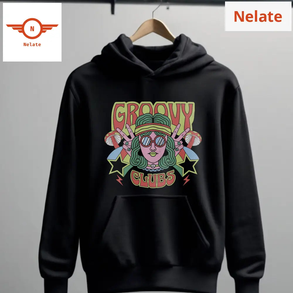 Groovy Clubs-Black Hoodie For Men