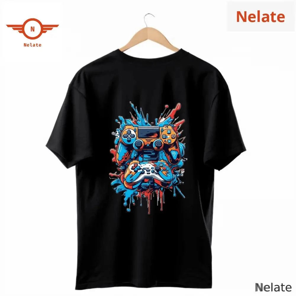 Joystick Theme Black Oversized T-shirt - by Nelate - Men's Oversized T-shirts