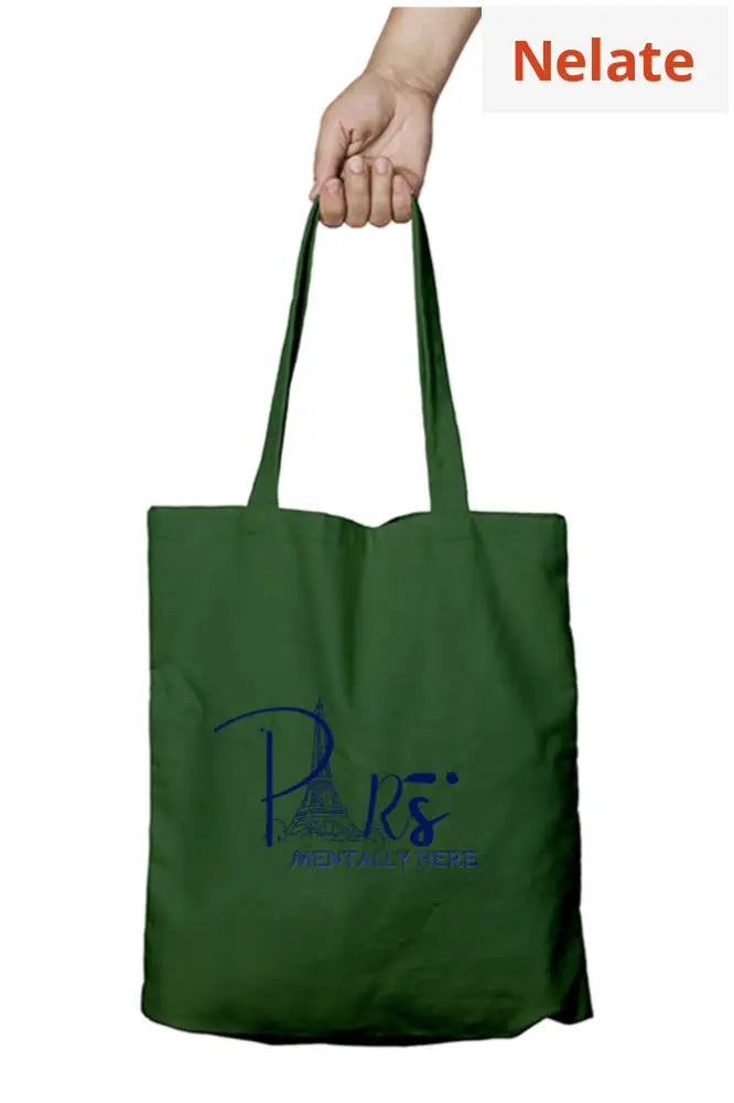 ’Mentally In Paris’ Tote Bag Zipper Bottle Green / Standard