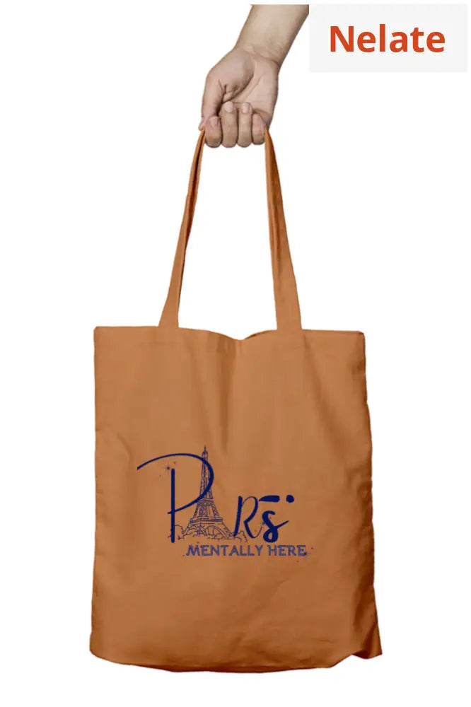 ’Mentally In Paris’ Tote Bag Zipper Khaki / Standard