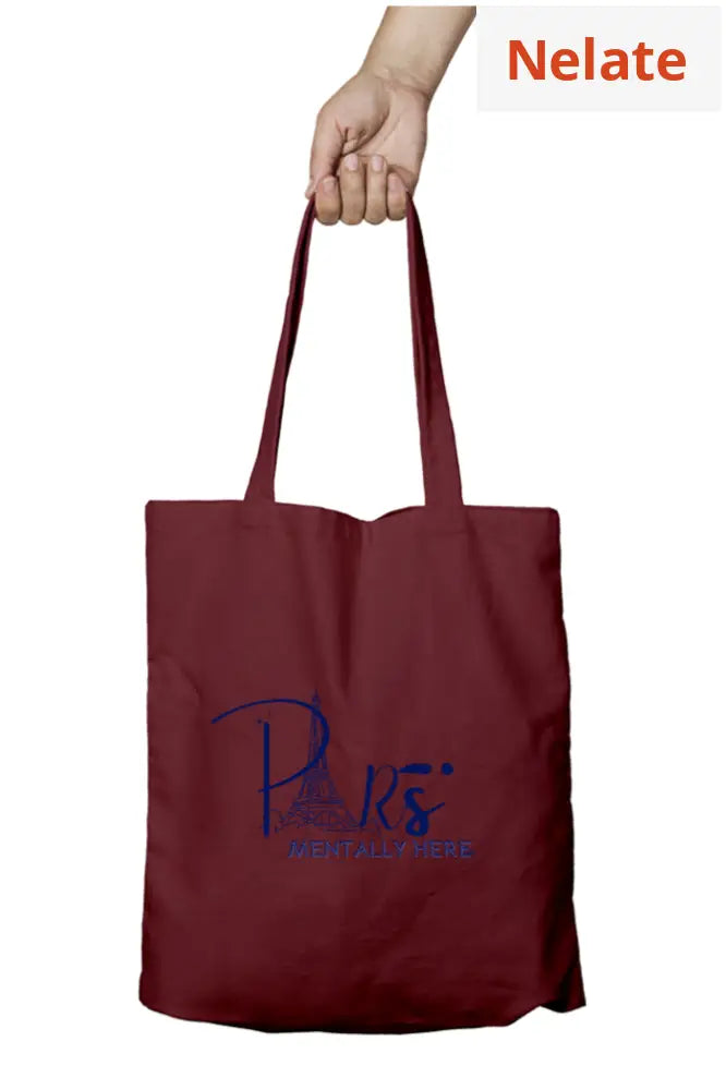 ’Mentally In Paris’ Tote Bag Zipper Maroon / Standard