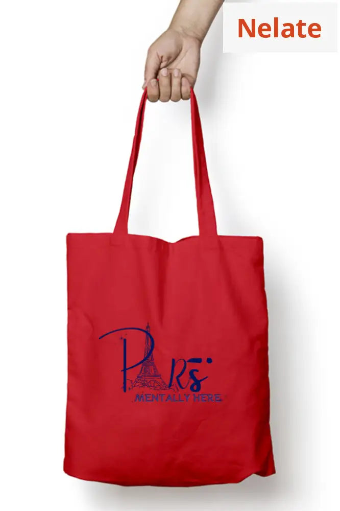 ’Mentally In Paris’ Tote Bag Zipper Red / Standard