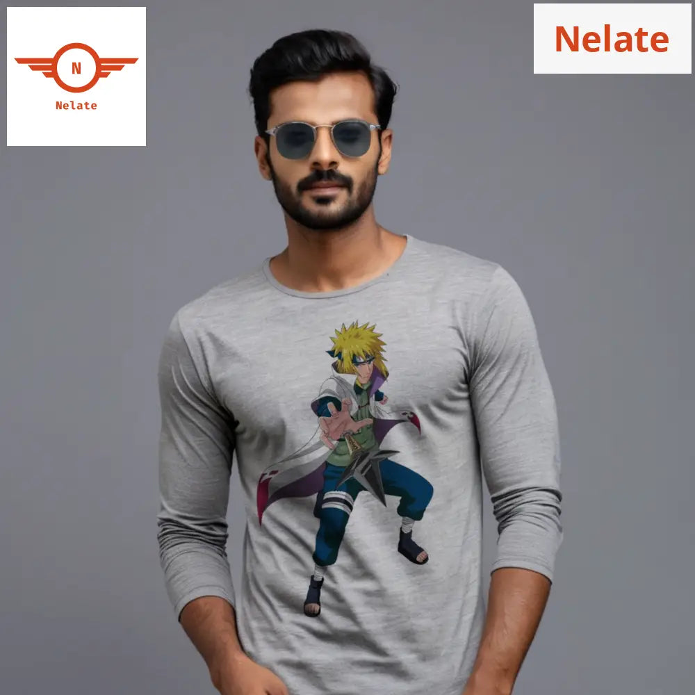 Minato Namikaze Full Sleeves Melange Grey T-Shirt