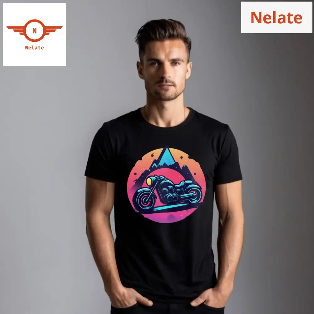 Motor Bike Night Ride - Black T-Shirt