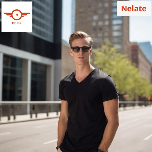 Nelate Exclusive Mens V-Neck T-Shirt (Black)