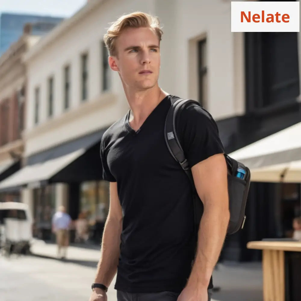 Nelate Exclusive Mens V-Neck T-Shirt (Black)