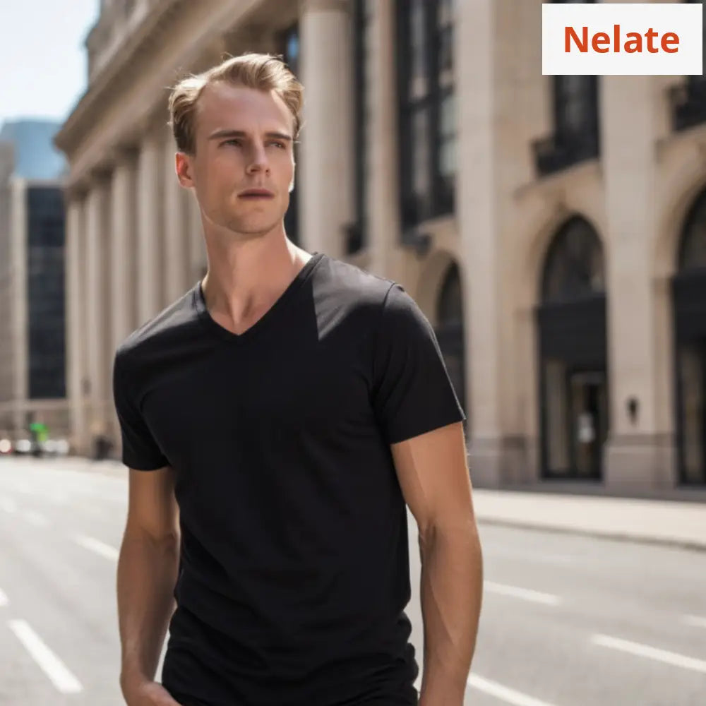 Nelate Exclusive Mens V-Neck T-Shirt (Black)