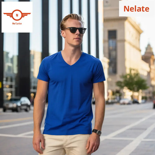 Nelate Exclusive Mens V--Neck T-Shirt (Royal Blue)