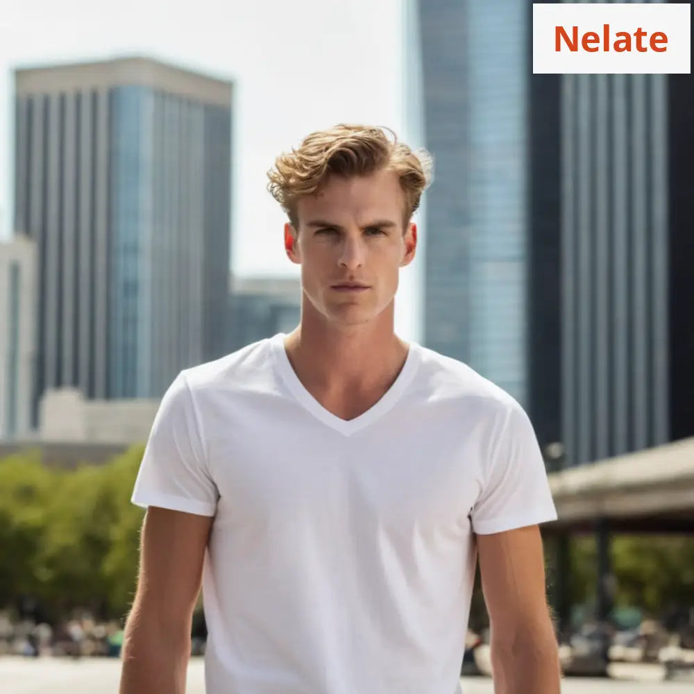 Nelate Exclusive V-Neck Mens T-Shirt (White)