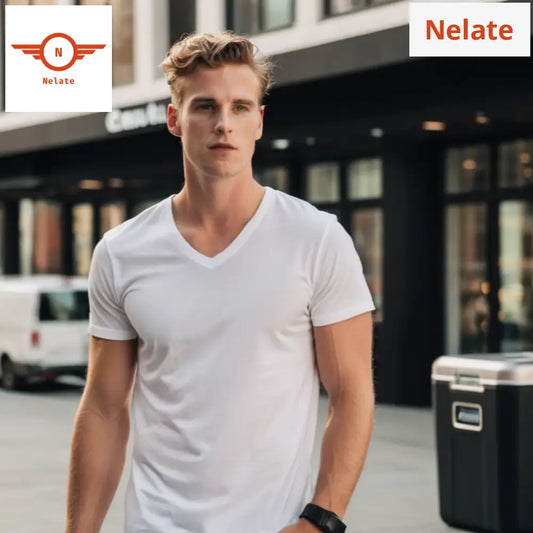 Nelate Exclusive V-Neck Mens T-Shirt (White)