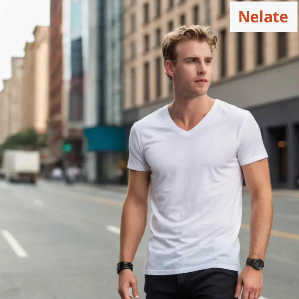 Nelate Exclusive V-Neck Mens T-Shirt (White)