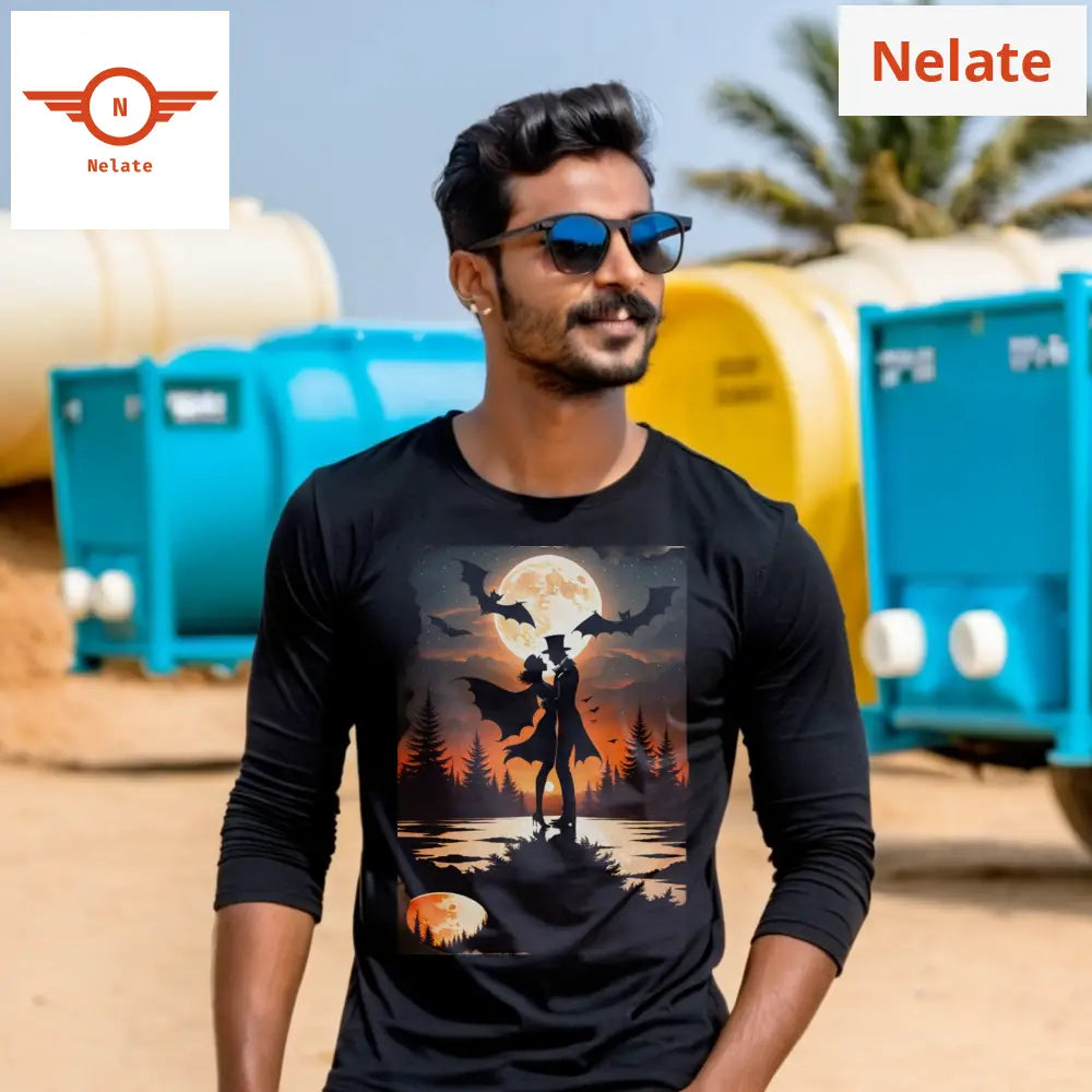 Night Theme Romance Full Sleeves Black T-Shirt