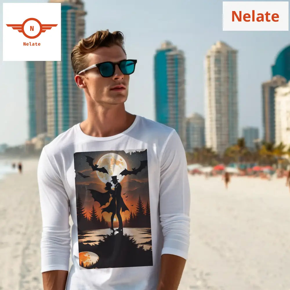 Night Theme Romance Full Sleeves White T-Shirt
