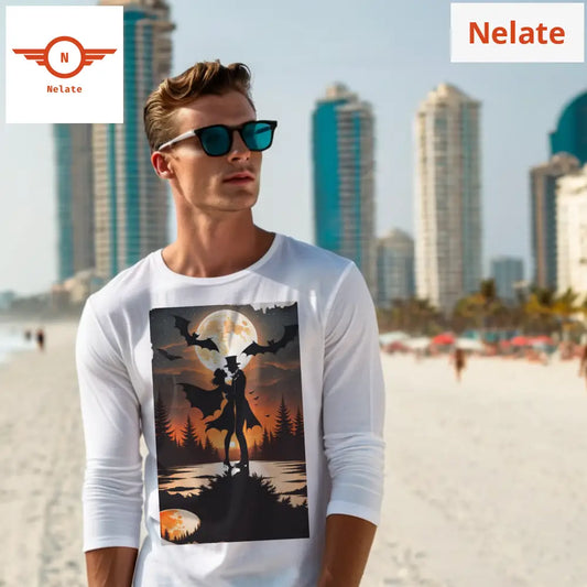Night Theme Romance Full Sleeves White T-Shirt