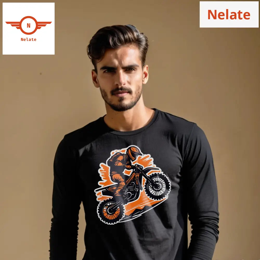 Orange Theme Bike Rider Black Full Sleeves