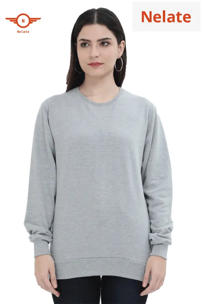Plain Grey Melange Sweatshirt For Women