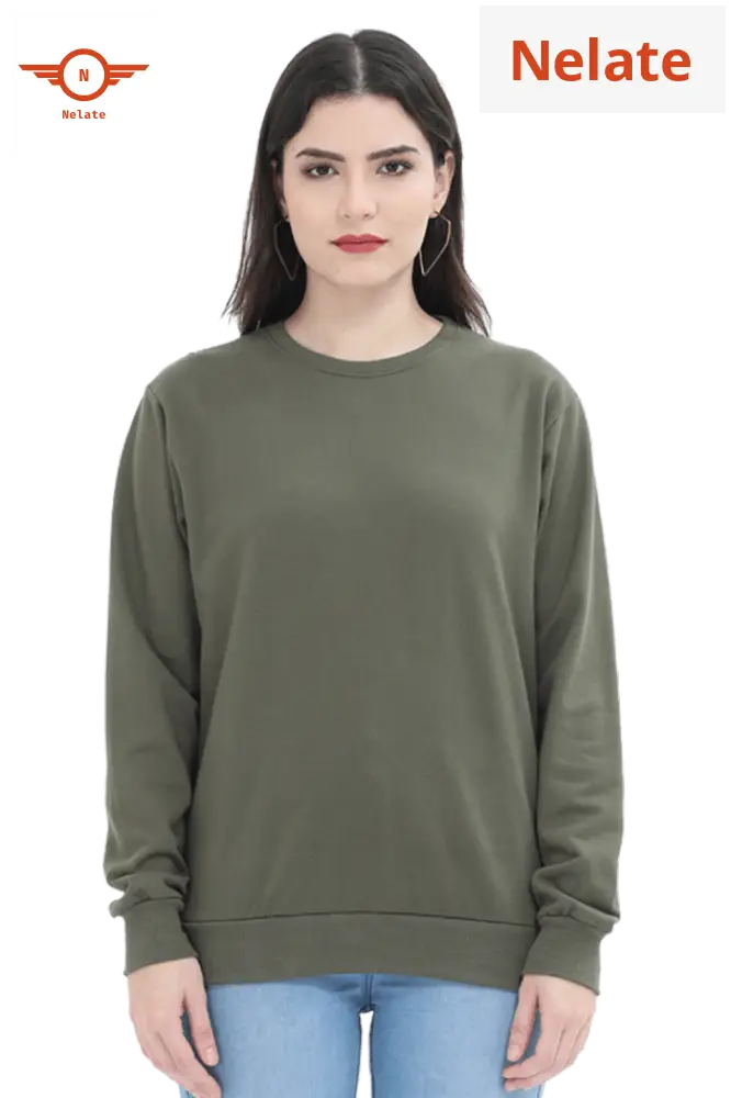 Plain Olive Green Sweatshirt For Women