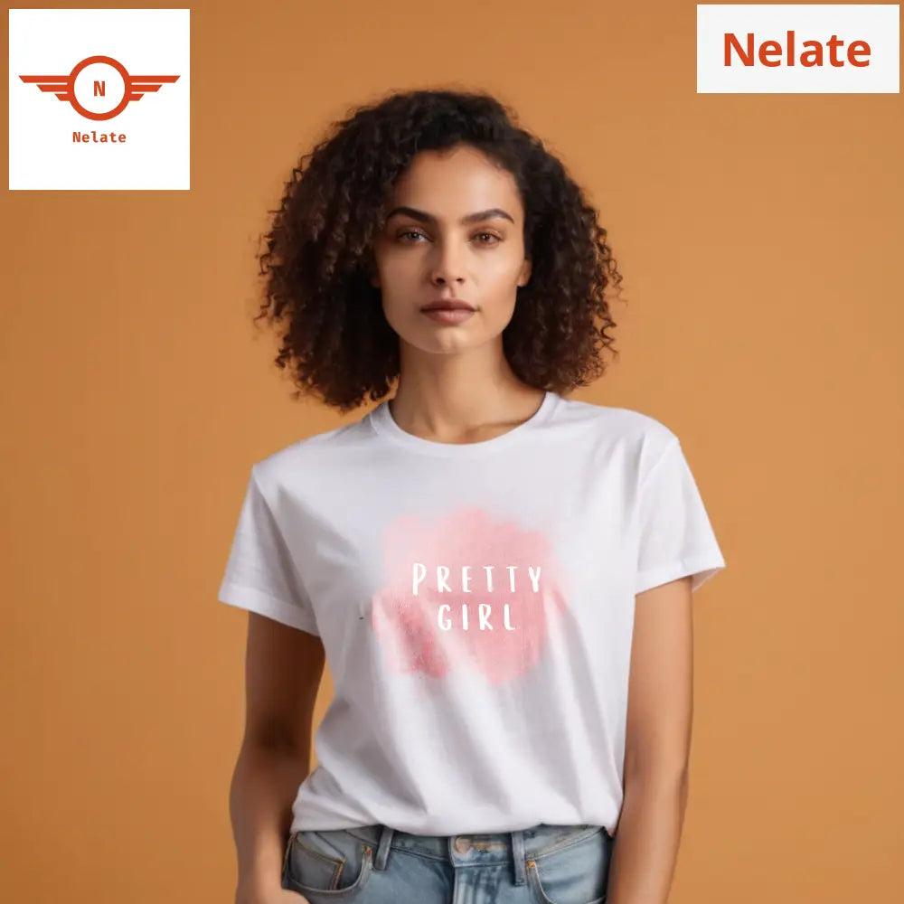 Pretty Girl Peach Background Splash White T-Shirt