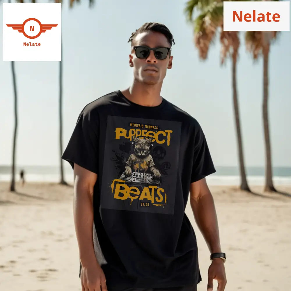 Purrfect Beats - Black Oversized T-Shirt