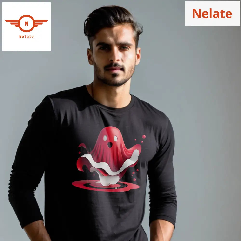 Red Ghost Theme Full Sleeves Black T-Shirt
