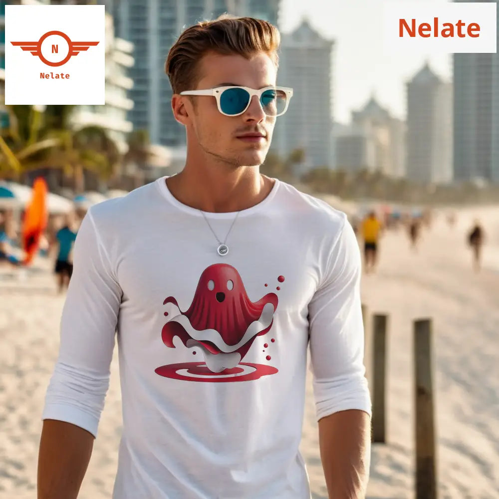 Red Ghost Theme Full Sleeves White T-Shirt