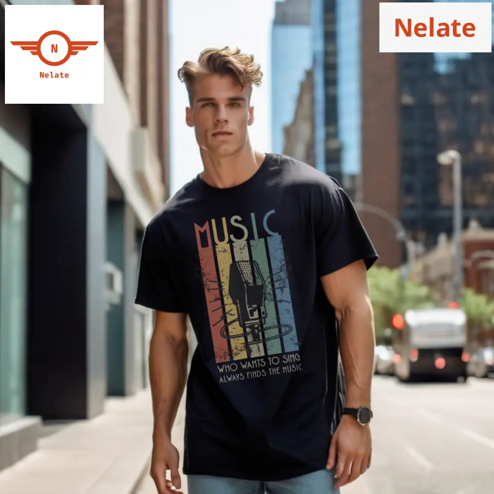 Retro Music Stripes - Microphone Black Oversized T-Shirt