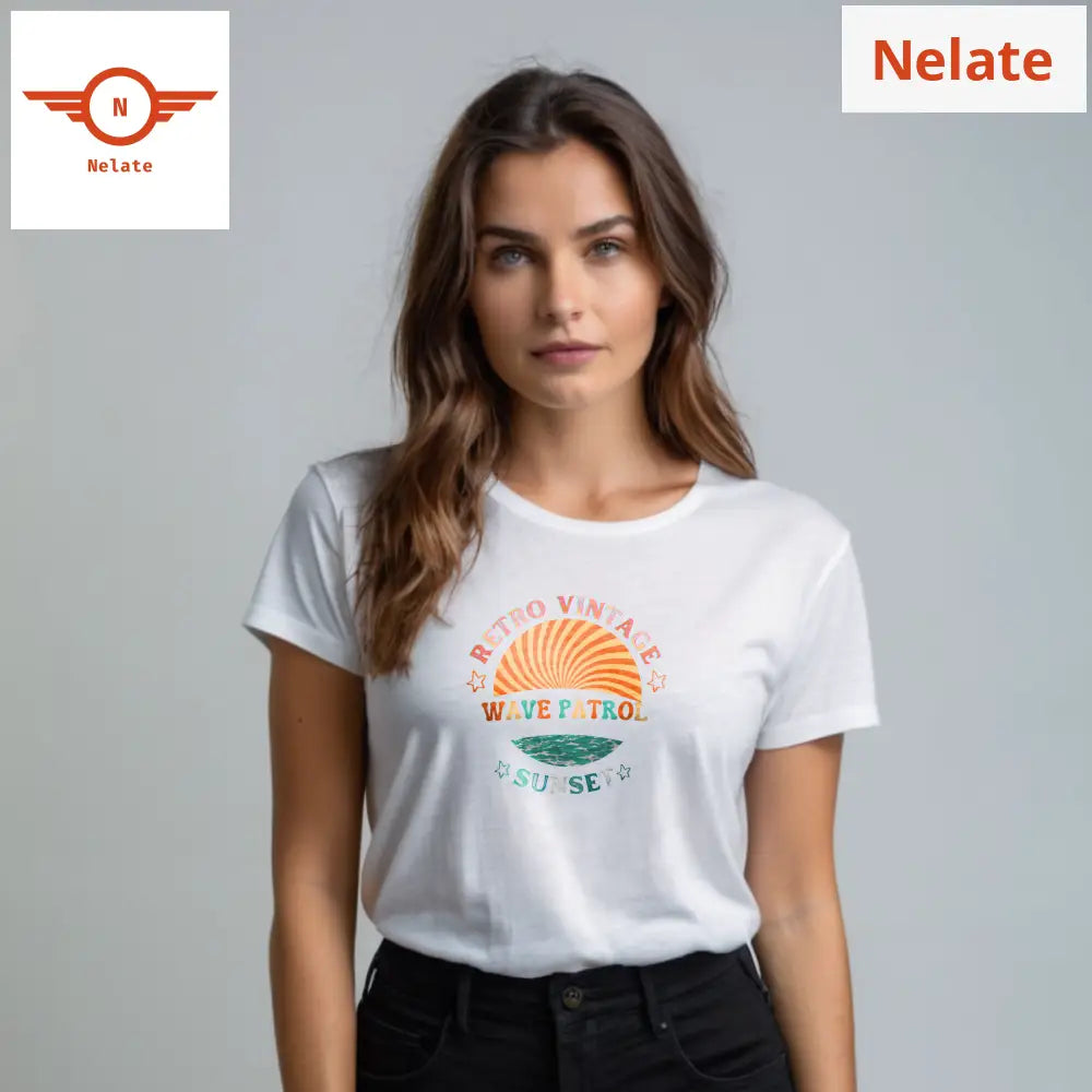 ’Retro Vintage Sunset’ Women’s White T-Shirt