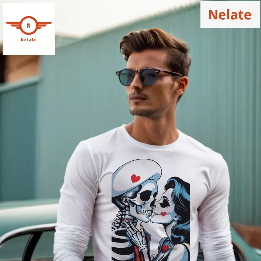 Skeleton Love Theme Full Sleeves White T-Shirt