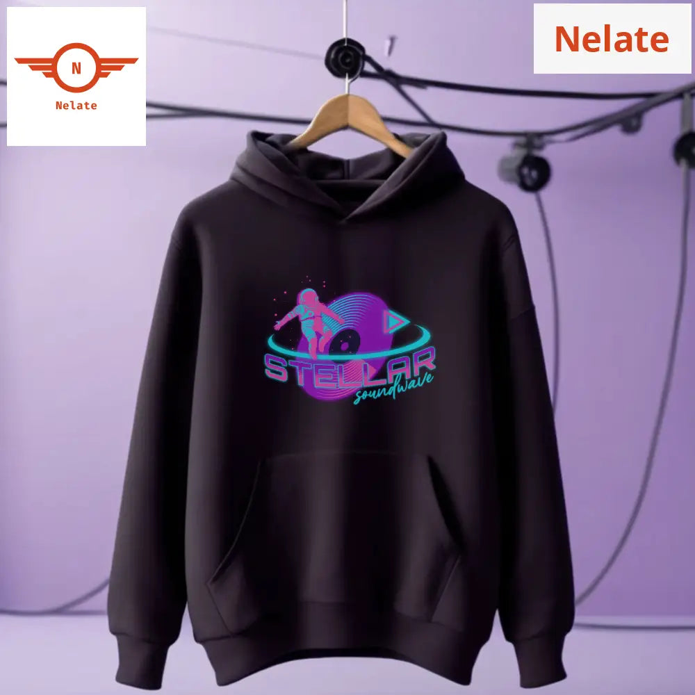 Stellar Soundwave - Vaporwave- Black Hoodie For Men