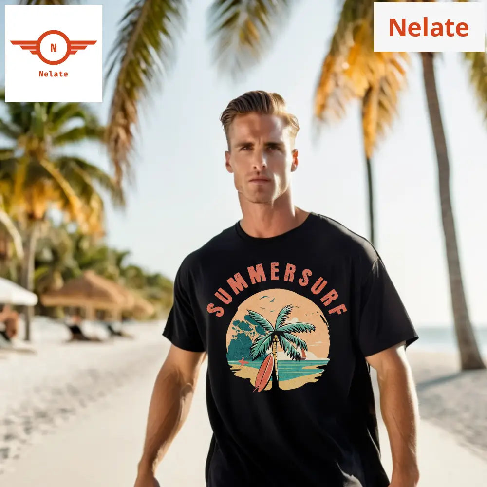 Summer Surf Retro - Black Oversized T-Shirt