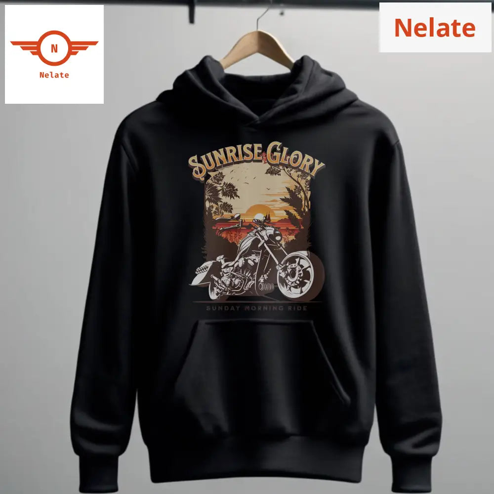 Sunrise Glory Ride - Exclusive Black Hoodie For Men