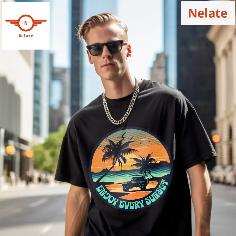 Sunset Beach Patch - Black Oversized T-Shirt