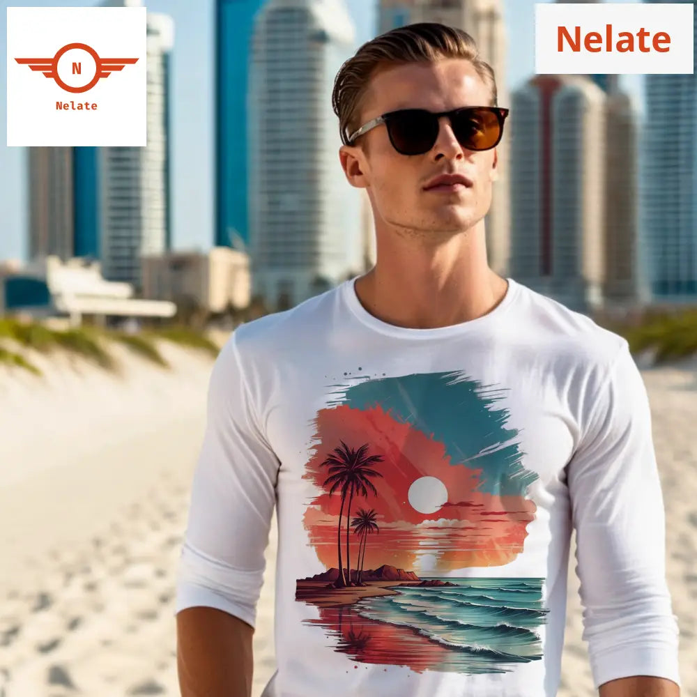 Sunset Theme Full Sleeves White T-Shirt