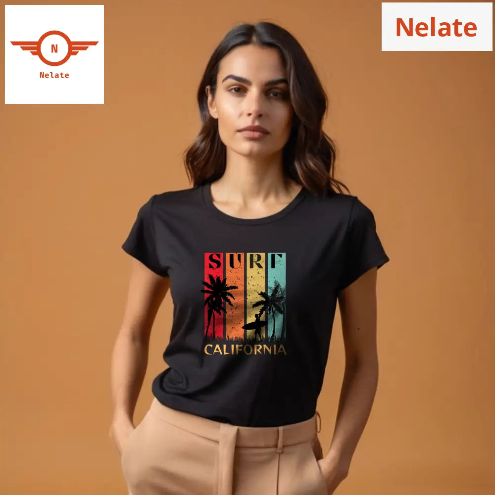 ’Surf California’ Women’s Black T-Shirt
