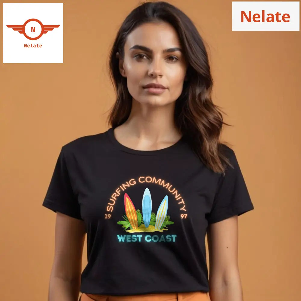 ’Surfing Community’ Women’s Black T-Shirt