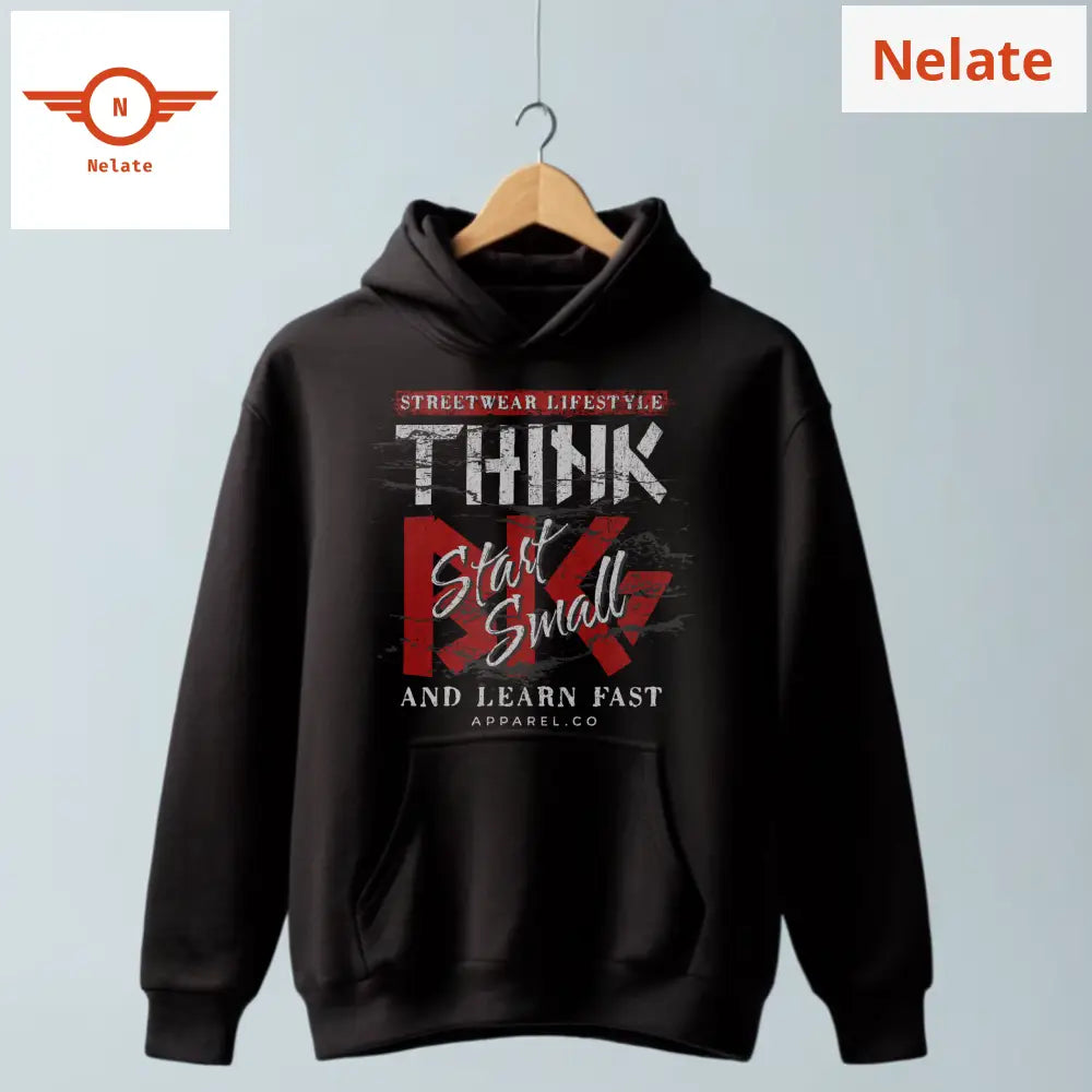 ’Think Big Start Small’ Black Hoodie For Men