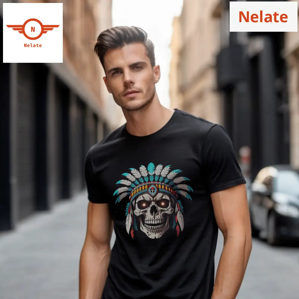Tribal Theme Skull- Black T-Shirt