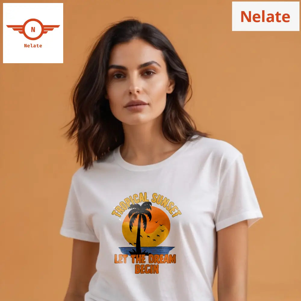 ’Tropical Sunset’ Women’s White T-Shirt