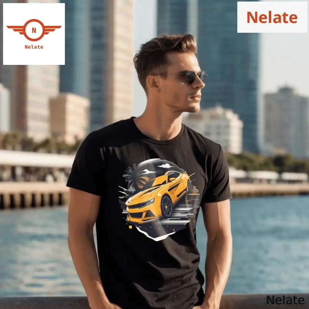 Yellow race car black t-shirt - by Nelate - Men's T-shirt, Men’s T-shirt