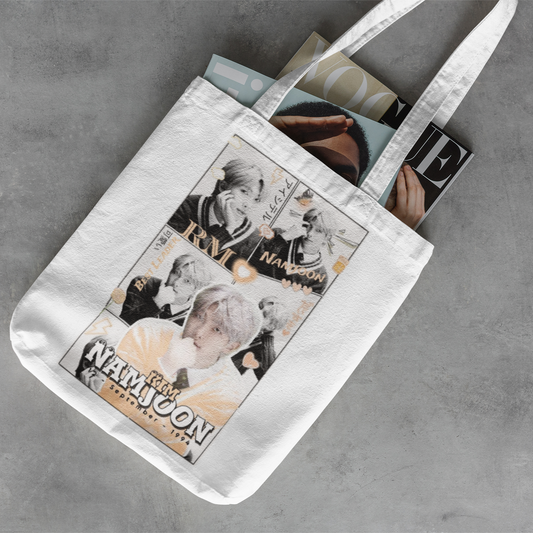 BTS RM Themed White Zipper Tote bag
