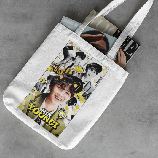 BTS Min Youngi Themed White Zipper Tote bag