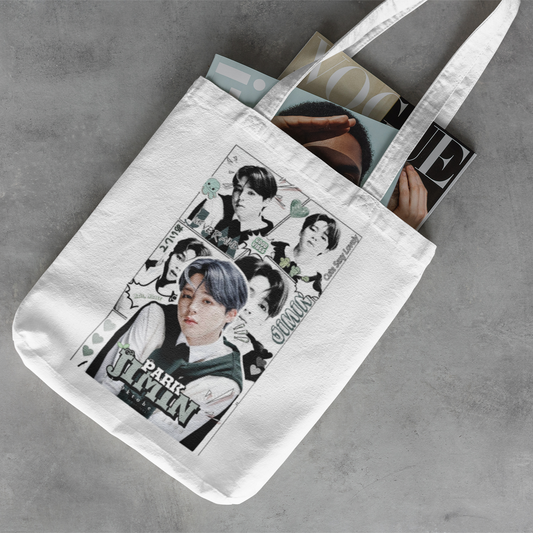 BTS Jimin Themed White Zipper Tote bag