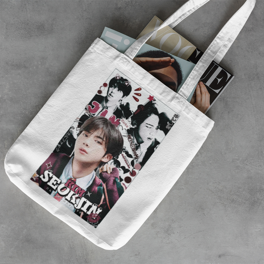 BTS Kim Seokjin Themed White Zipper Tote bag