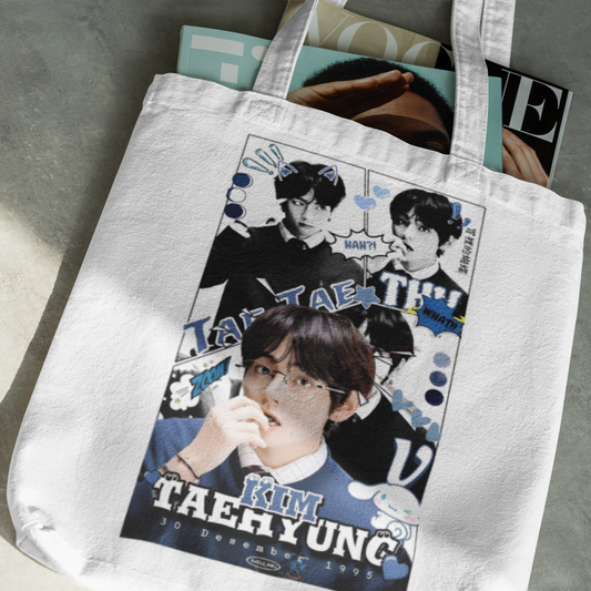 BTS Kim Taehyung Themed White Zipper Tote bag