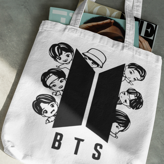 BTS Theme White Zipper Tote bag